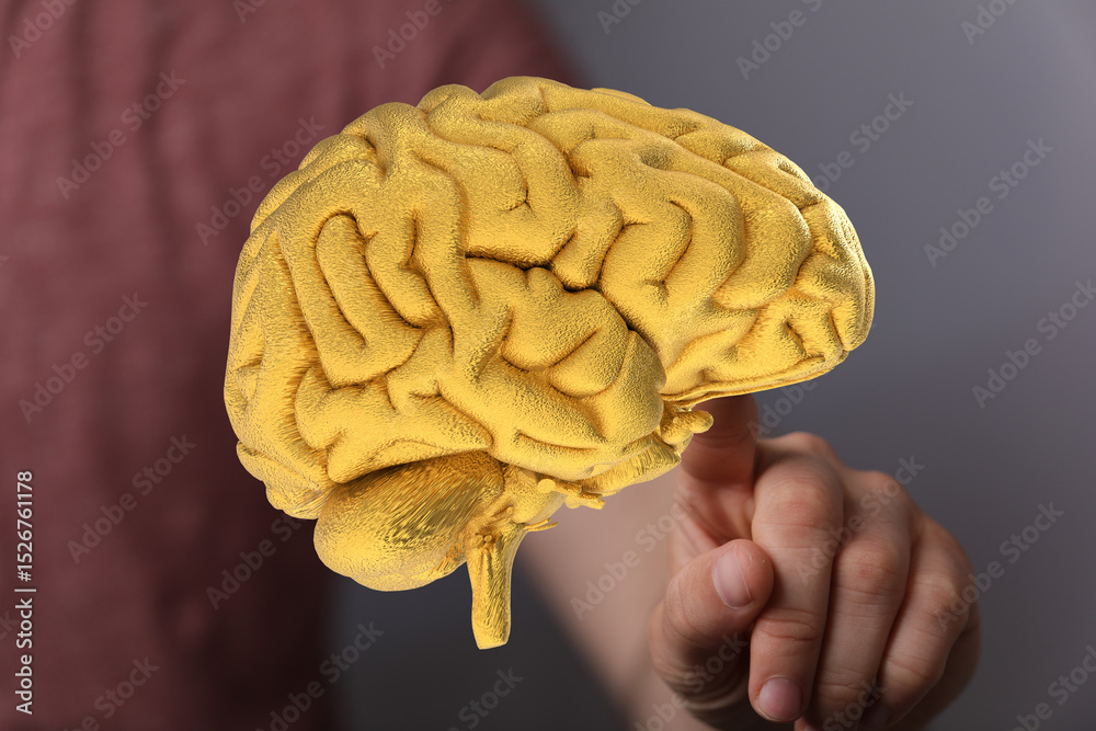 Poster Abstract image of a golden brain, symbolizing intellect and potential.