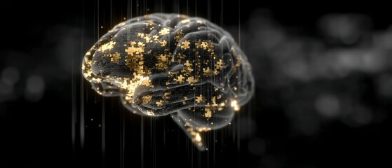 Abstract Brain Puzzle  Gold Pieces  Mind  Intelligence  Complex Thought