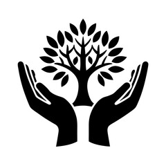 Obraz premium hands cradling tree line and silhouette icon set