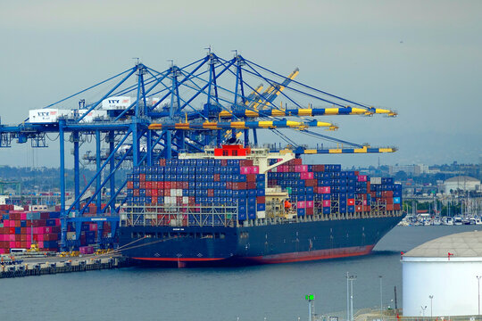 Container Ships at Port of Los Angeles and World Cruise Center San Pedro California USA Pacific Ocean. Created  05.20.25