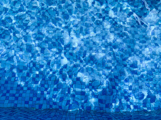 Swimming pool bottom caustics ripple and flow with waves background. Summer background. Texture of water surface. Overhead view. Vector illustration background