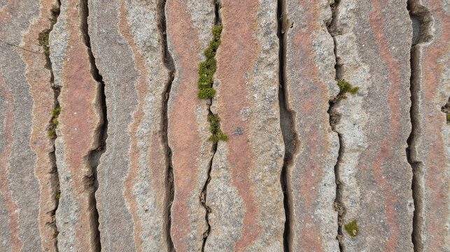 Textured stone surface with moss natural patterns earthy tones weathered appearance outdoor setting rustic charm