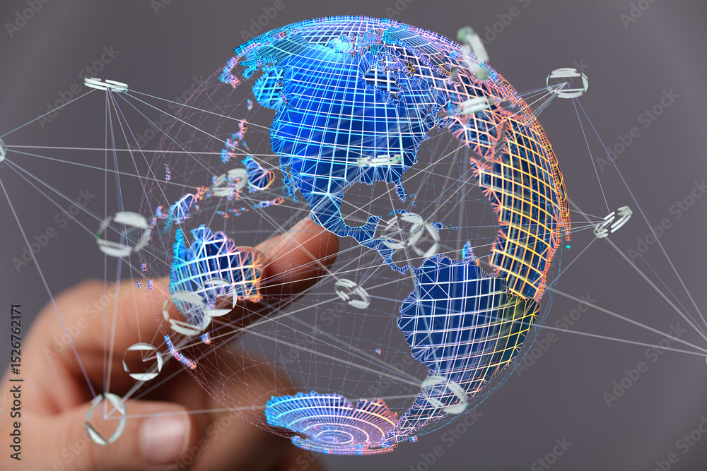 Aufkleber digital earth with network connections. global communication concept.