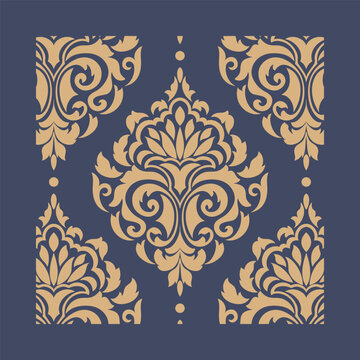 Vector damask stencil element. Floral baroque ornament pattern design. Vintage victorian arabesque motif.