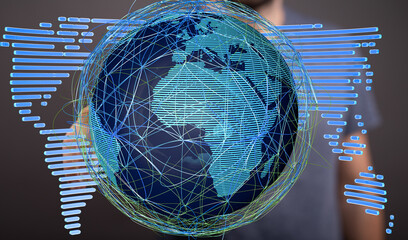 Abstract image of a digital globe, illustrating interconnectedness and data flow across the world.