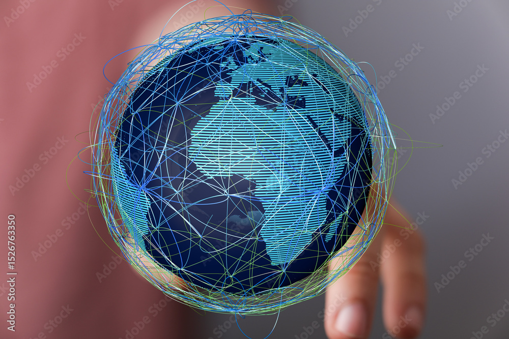 Fototapete Abstract image of a digital globe with network connections, representing global communication and connectivity.