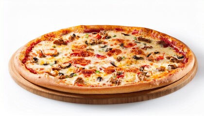 Delicious Mushroom Pizza on Wooden Board, Italian Cuisine
