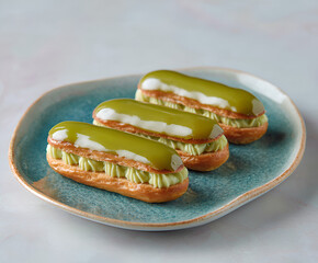 Pistachio eclair trio with creamy pistachio filling