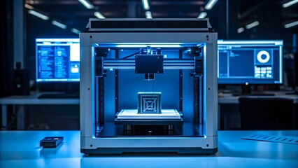 Naklejka premium Modern 3D Printer Creating Innovative Designs in a Tech Lab Setting