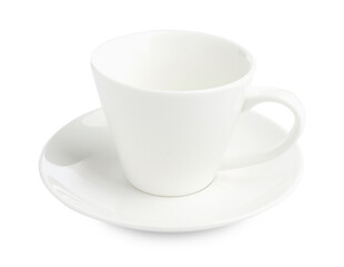Empty coffee cup with saucer isolated on white