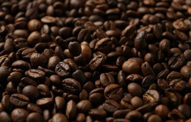 Aromatic coffee beans as background, closeup view