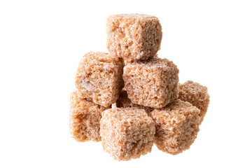 Pile of Brown Sugar Cubes Isolated on White Background