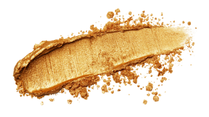 Smudge of golden bronzer with shimmer particles, makeup texture, top-down PNG on white
