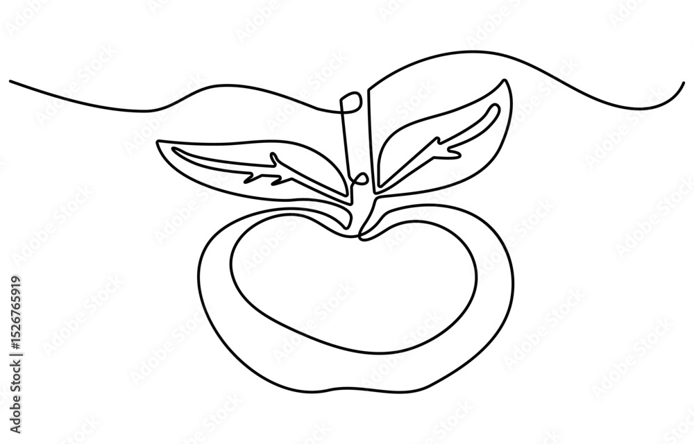 Poster Apple fruit continuous line. Continuous one line drawing apple fruit. Fresh apple concept. single line drawing