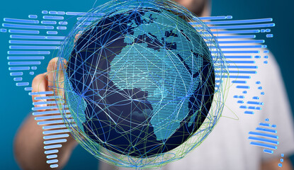 Abstract image of a digital globe, representing global network connections and data flow.