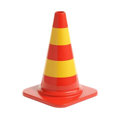 Red and yellow traffic cone isolated on transparent background