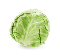 Whole fresh green cabbage isolated on white