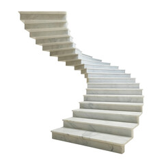 Elegant white marble spiral staircase isolated on transparent background