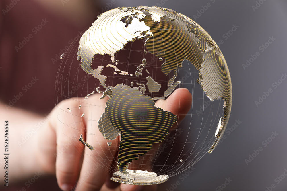 Leinwandbilder High-quality stock photo of a hand interacting with a transparent 3D globe, representing global connectivity and networking.