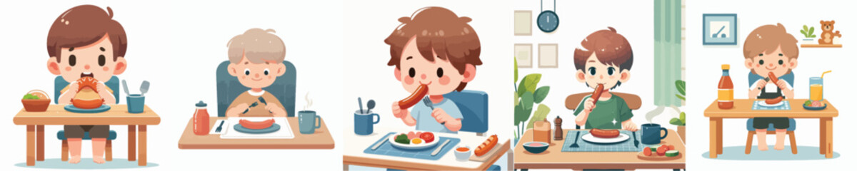 boy character vector eating sausage