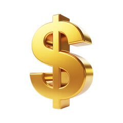 3d golden dollar sign isolated on transparent background