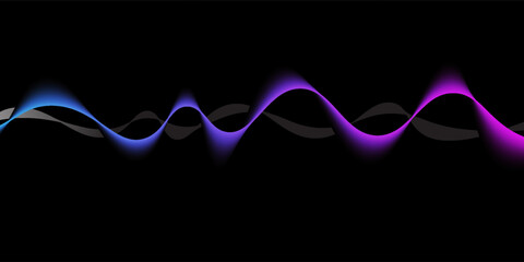 Abstract wave lines dynamic flowing colorful light isolated on black background. Vector illustration design element in concept of music, party, technology, modern.