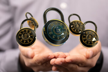 High-quality image of combination locks, symbolizing data protection and online security.