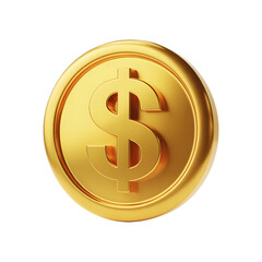 3d golden dollar coin icon isolated on transparent background