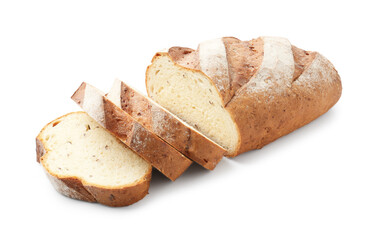 Cut loaf of bread isolated on white