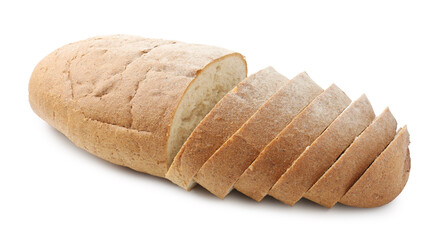 Cut loaf of bread isolated on white