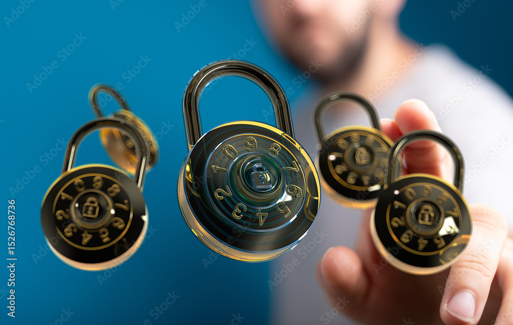 Poster High-quality image of combination locks, symbolizing data protection and online security.