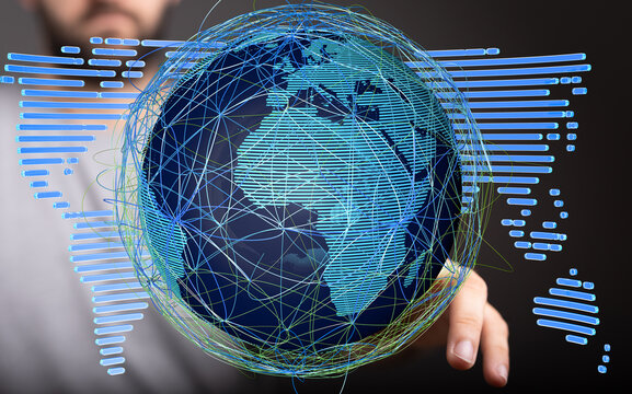 Futuristic technology, global network, digital world, internet connection, data visualization,  communication.