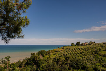 Marche. Spectacular summer panorama of the Marche hills and Adriatic sea