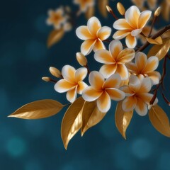 Obraz premium Golden Plumeria Flowers Elegant Bloom Tropical Botany Spa Luxury