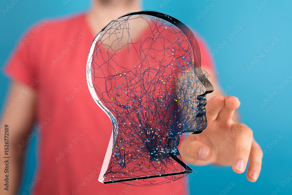 Poster Abstract image of a digital brain network.  Artificial intelligence, neural network, technology concept.