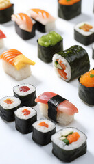 Japanese sushi rolls isolated on white background