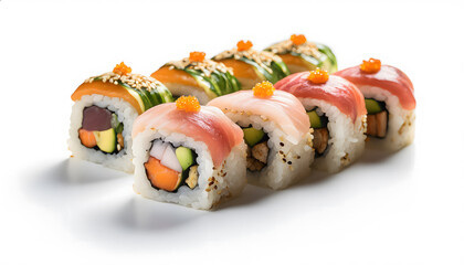 Japanese sushi rolls isolated on white background