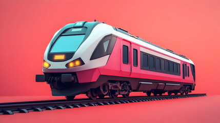 Modern Red And White High Speed Train Pixel Art 3D Render