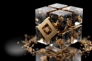 Obraz premium Luxury Gold Black Cubes Abstract 3D Render