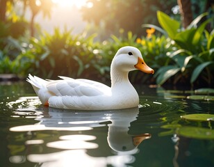 White duck in a pond