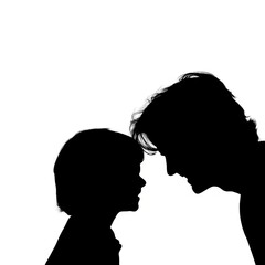 Father and Child Silhouette Forehead Touch on White Background