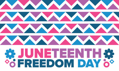 Juneteenth Independence Day. Freedom or Emancipation day. Annual american holiday, celebrated in June 19. African-American history and heritage. Poster, greeting card, banner and background. Vector