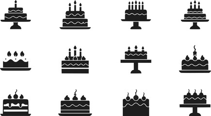 Obraz premium Collection of Cake Icons in Black Silhouette