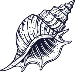 Sea nature art: vector illustration of a seashell and fish tattoo design