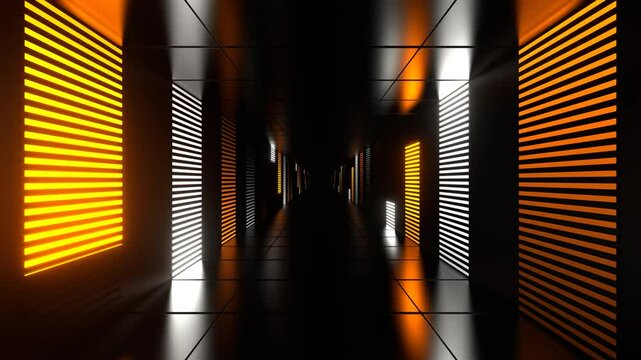 Orange and White Neon Light Futuristic Dark Tunnel Background VJ Loop in 4K