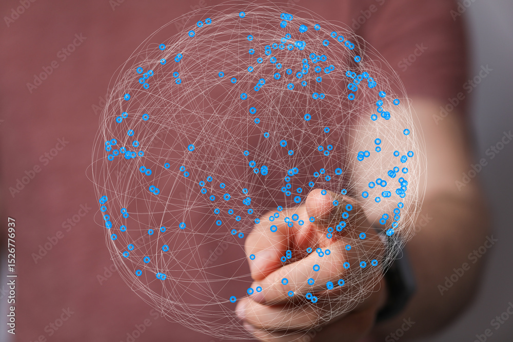 Poster Abstract image of a hand interacting with a global network, representing connection and technology.