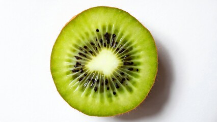 Fototapeta premium Freshly Sliced Kiwi Fruit Showing Bright Green Flesh and Seeds