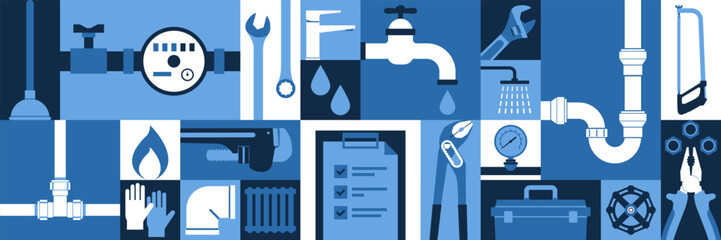 Professional plumbing services geometric background