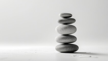 Pila de piedras en equilibrio sobre fondo gris.
