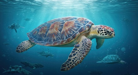 Sea turtle swimming underwater